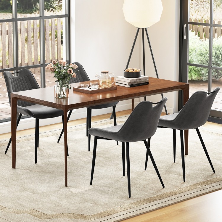 Gray dining chair set of 4 with faux leather upholstery and metal legs, perfect for modern kitchens and dining spaces.