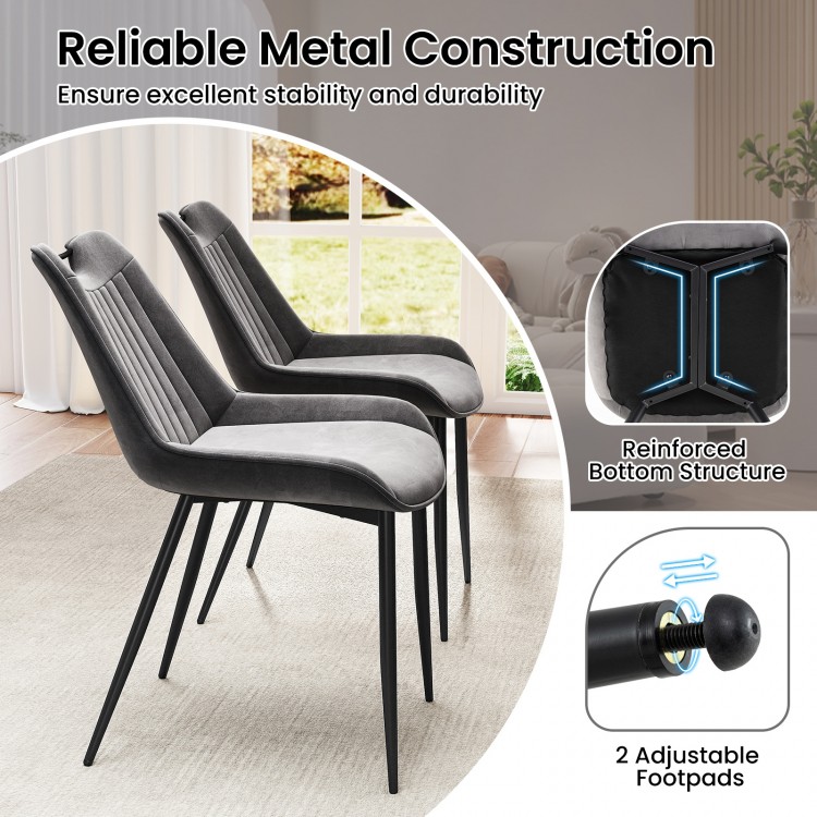 Gray dining chair set of 4 with PU leather upholstery and metal legs, featuring ergonomic design and adjustable.