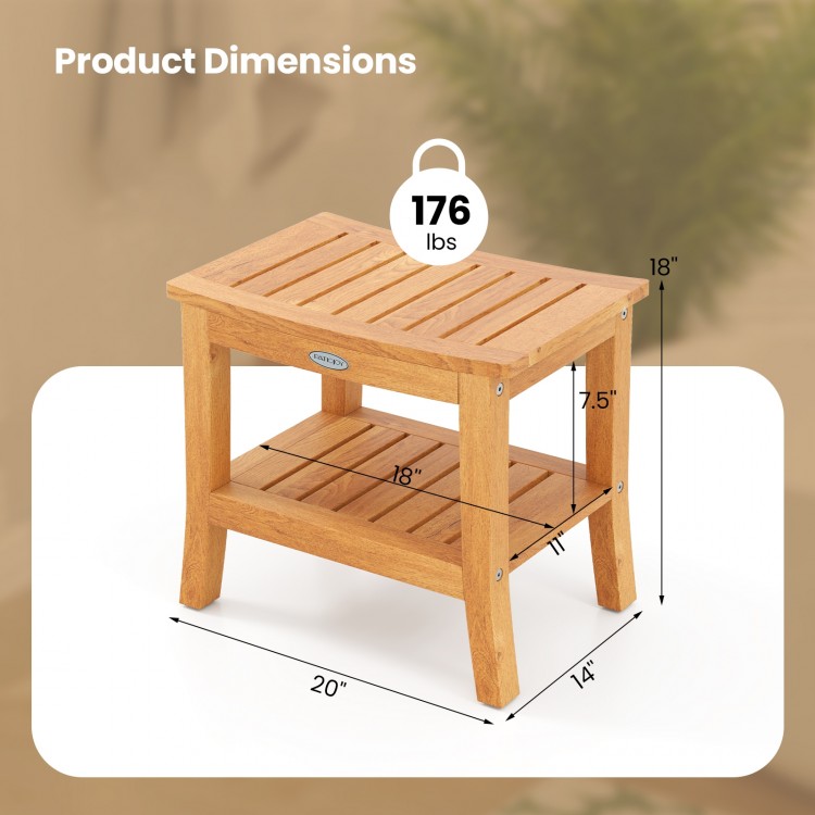 20 Inches Non-slip Shower Bench with Storage Shelf and Curved Top - Gallery View 5 of 11