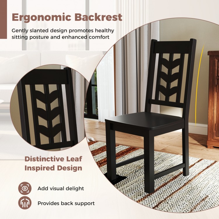 Black kitchen side dining chair with ergonomic backrest and leaf-inspired design, promoting comfort and healthy posture.