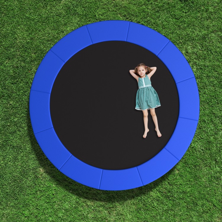 Blue 8 feet trampoline safety pad with fixing straps, featuring thick EPE foam for comfort and edge-to-edge protection.