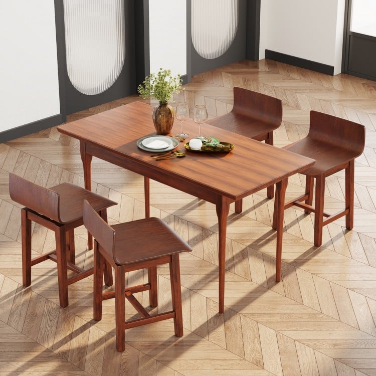 Swivel dining chair set of 2 in walnut with low backs and curved seats, perfect for dining rooms and cafes.
