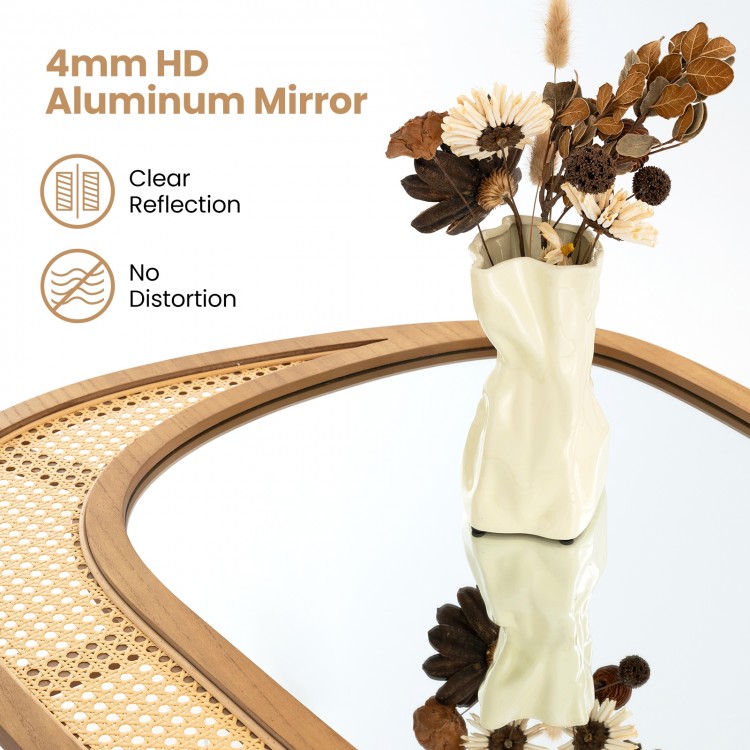Bohemian irregular wall-mounted mirror with a natural wooden frame and clear reflection, perfect for entryway or living.