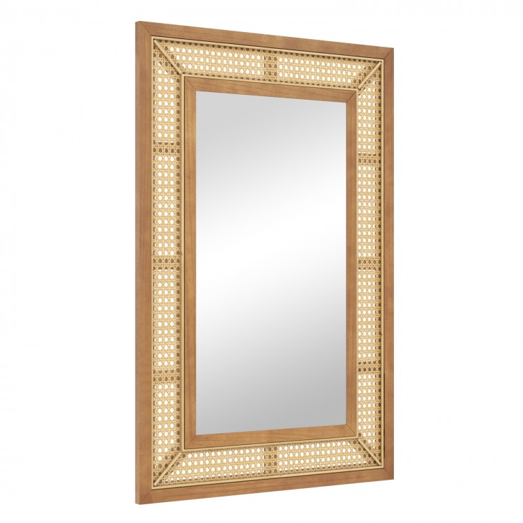 Rattan decorative wall mirror with a sturdy wooden frame, ideal for bathroom or living room, can be installed.