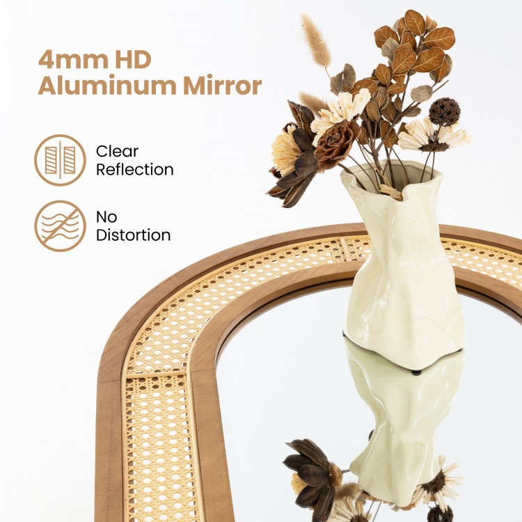Rattan wall-mounted decorative mirror with wooden frame, 35.5"x23.5", clear reflection, ideal for living room or.