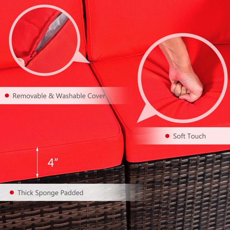Close-up of soft, thick sponge padded cushions with removable, washable covers for the 7-piece patio furniture set.
