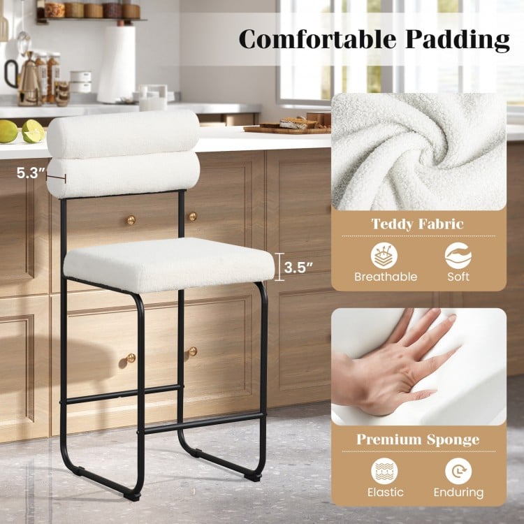 Counter height bar stool with 5.3" backrest and 3.5" seat, featuring soft teddy fabric and sturdy metal frame for.