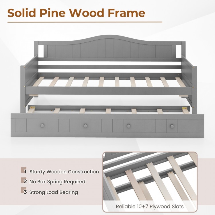 Twin Size Daybed with Trundle and Slats Support on Wheels - Gallery View 7 of 14