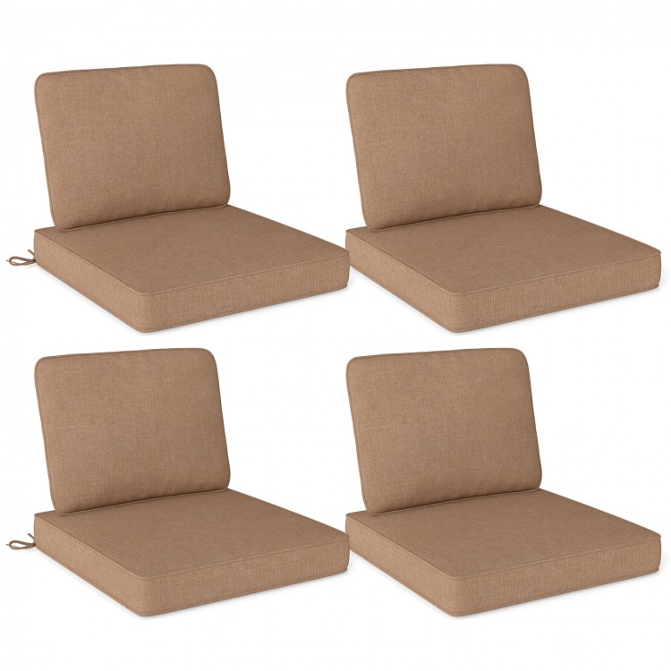 Set of 4 brown outdoor patio cushions with removable covers, crafted from breathable olefin fabric for comfort and.