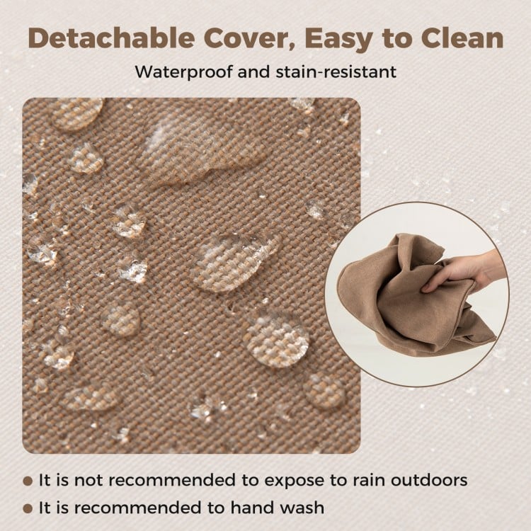 Brown outdoor patio cushion set with removable covers, waterproof and stain-resistant, easy to clean for outdoor.