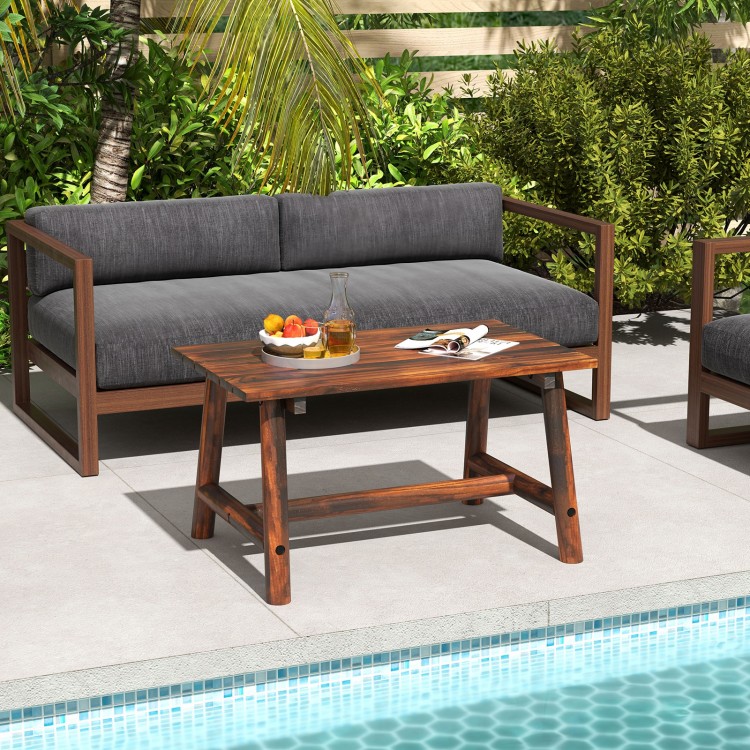 Solid wood patio table with slatted tabletop, made of pine and fir, ideal for garden or poolside use.