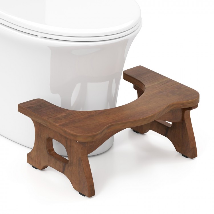 7-inch teak wood toilet stool featuring a sturdy arch design and anti-slip foot pads, perfect for enhanced bathroom.