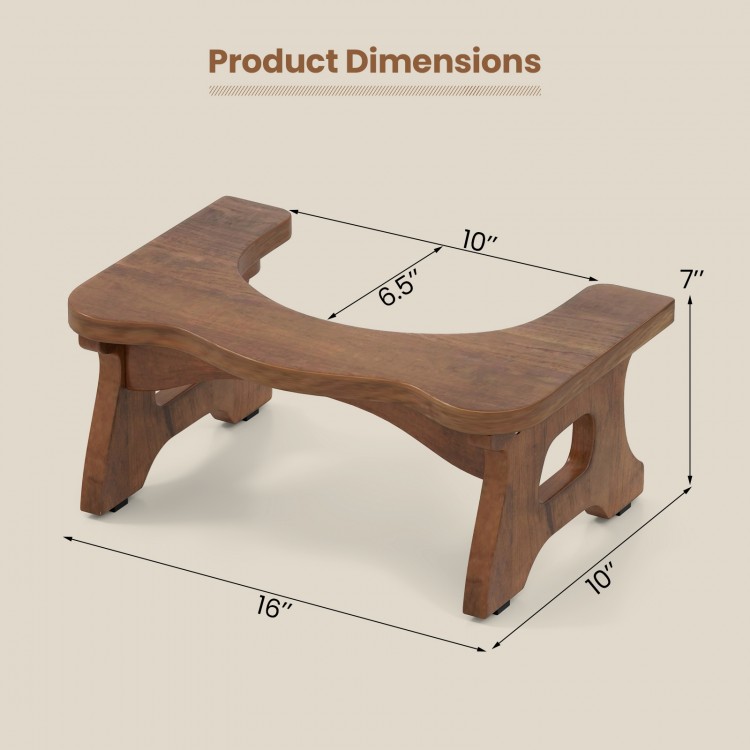 Teak wood toilet stool with arch-shaped design, 10"x6.5", features non-slip foot pads for bathroom stability.