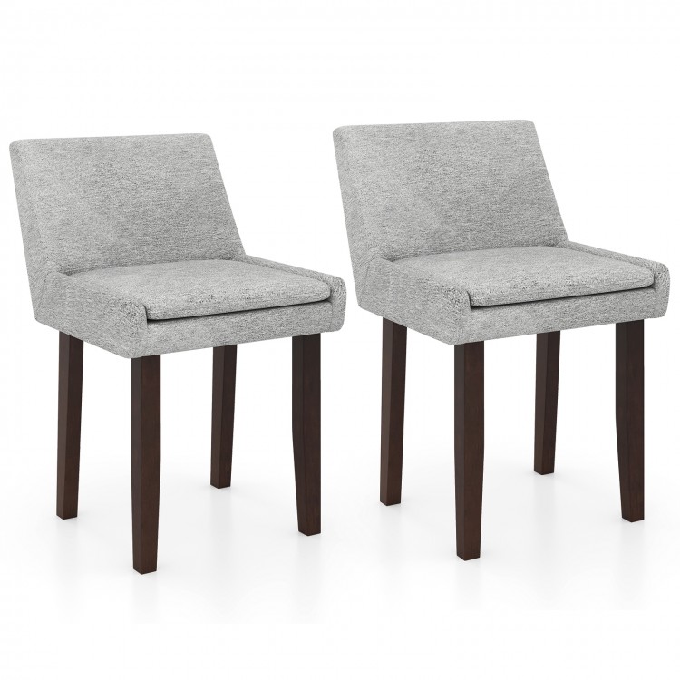 Set of 2 modern upholstered gray leisure chairs with solid rubber wood legs, ideal for living or dining rooms.