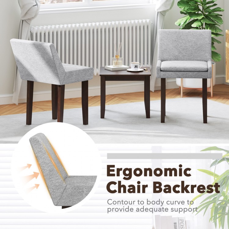 Gray upholstered leisure chairs with ergonomic backrest and solid rubber wood legs, perfect for modern living spaces.