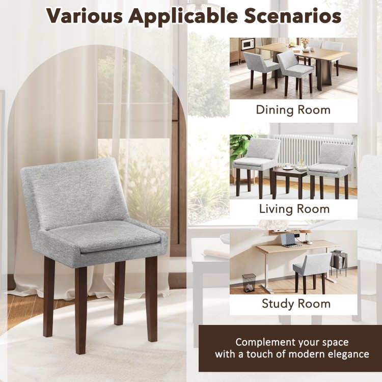 Gray upholstered side leisure chair set of 2 with solid rubber wood legs, ideal for dining, living, or study rooms.