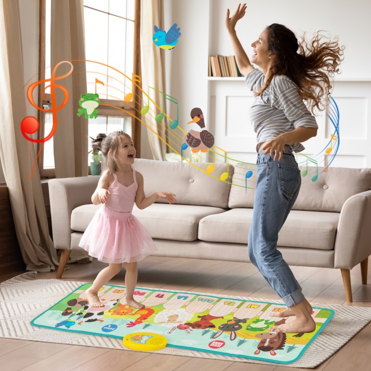 Kids musical mat featuring animal sounds and piano keys, perfect for fun and educational play indoors or outdoors.