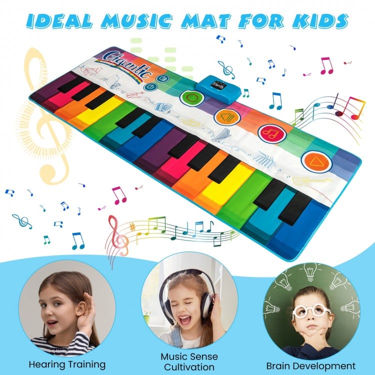 Colorful floor piano dance mat for kids with 8 instrument sounds, ideal for music sense cultivation and outdoor play.