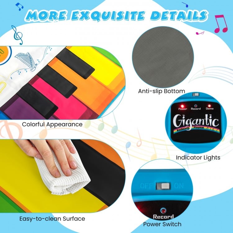 Colorful Floor Piano Dance Mat with anti-slip bottom and easy-to-clean surface, ideal for kids' musical play.