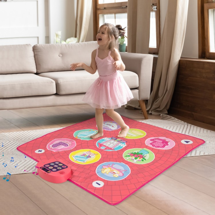 Colorful Fun Dance Mat for Kids with piano sounds and cartoon patterns, perfect for interactive play and easy storage.