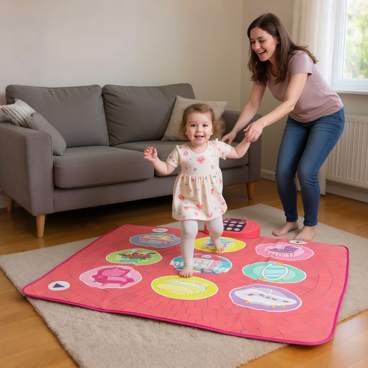 Colorful Fun Dance Mat for Kids with cartoon patterns, featuring piano sounds and a soft, anti-slip surface for safe.