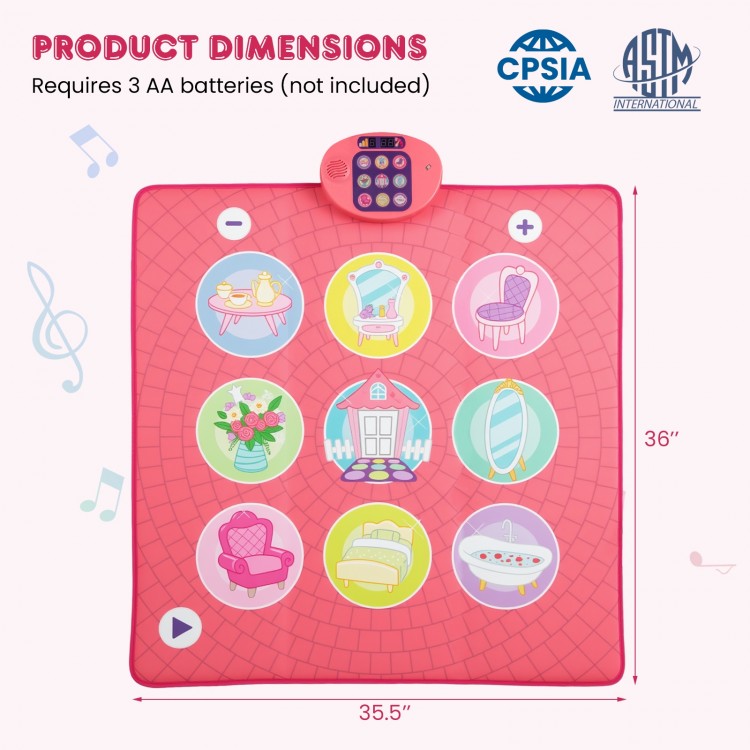 Colorful Fun Dance Mat for Kids featuring 9 piano sounds and 3 modes, designed for safe and interactive play.