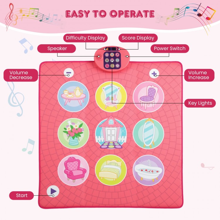 Colorful Fun Dance Mat for Kids with 9 piano sounds, 3 modes, and anti-slip bottom for safe, interactive play.