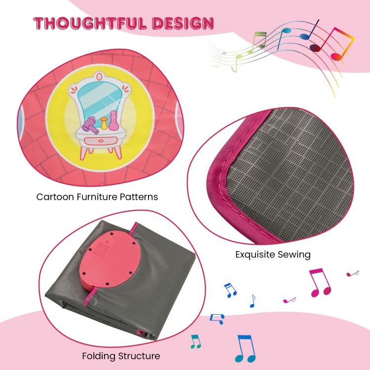 Colorful dance mat with cartoon patterns, featuring a folding design and anti-slip bottom for kids' interactive play.