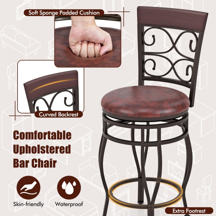 Comfortable 26-inch bar stool with backrest, featuring a soft PU leather cushion and sturdy metal frame for versatile.