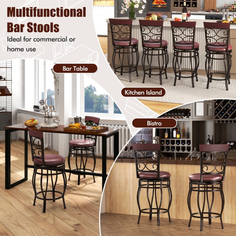 Vintage 26-inch bar stool set of 2 with backrest and footrest, ideal for kitchen or home use.