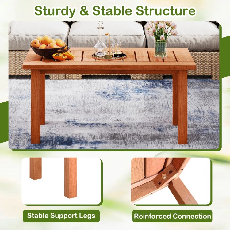 Close-up of the patio coffee table's stable support legs, crafted from high-quality wood for lasting outdoor.