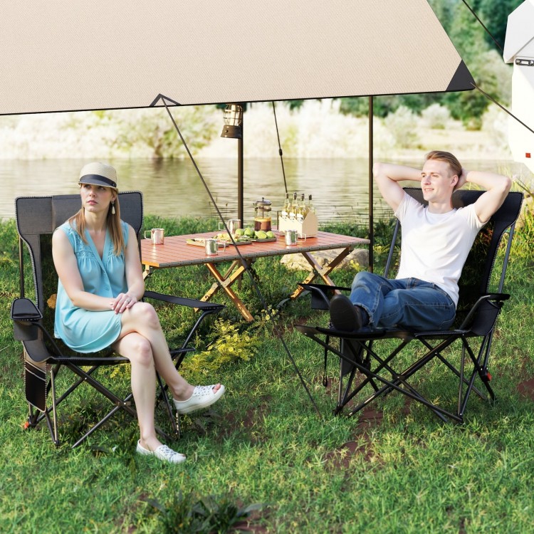 Reclining camping chairs with removable footrests and adjustable backrests, perfect for outdoor relaxation by the water.