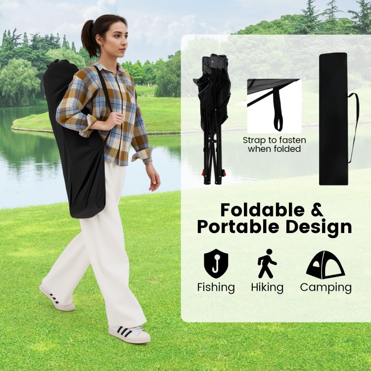 Reclining camping chair with removable footrest, adjustable backrest, and portable design for hiking, fishing, or.