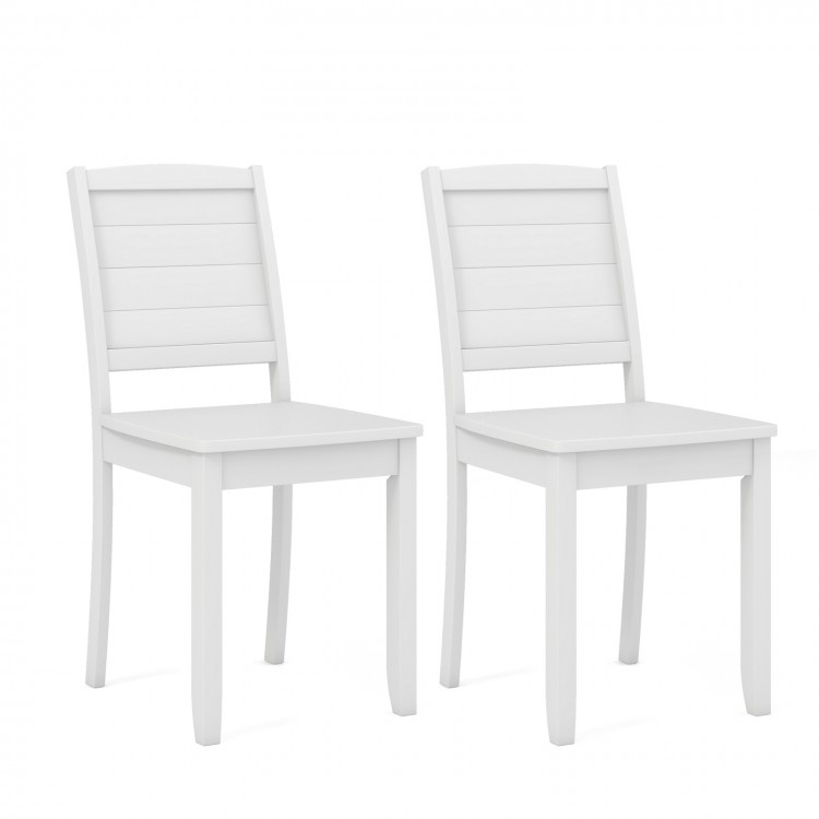 White wood dining chair set of 2 with rubber wood legs, featuring a curved backrest and farmhouse style for kitchen use.