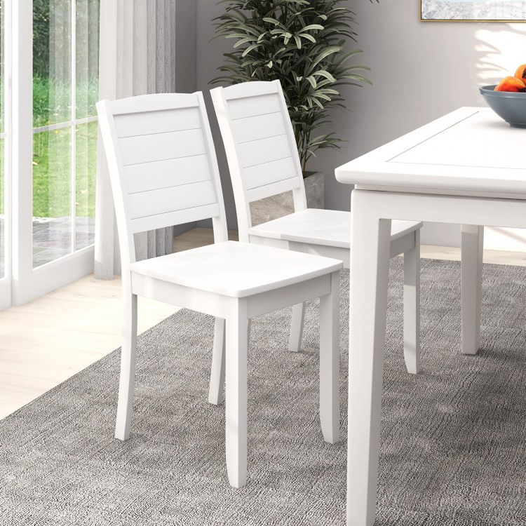 White wood dining chair set of 2 with rubber wood legs, featuring a curved backrest for comfort and farmhouse style.