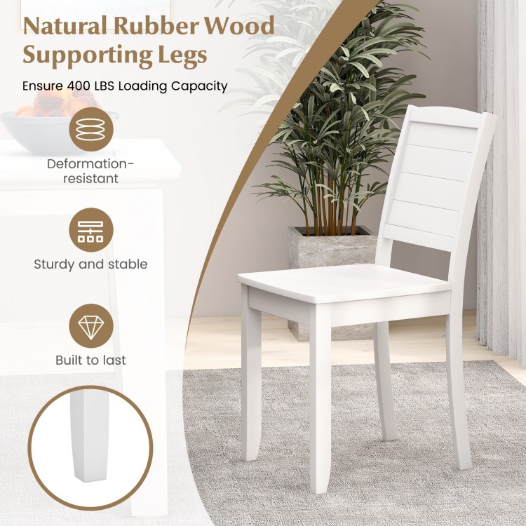 White wood dining chair with rubber wood legs, sturdy design, and comfortable curved backrest for kitchen use.