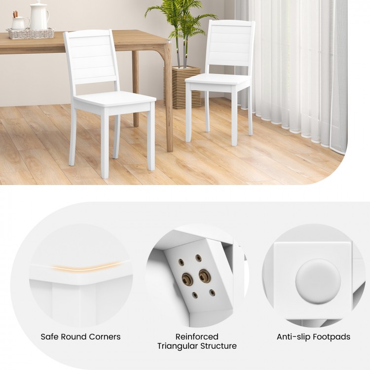 White wood dining chair set of 2 with rubber wood legs, featuring a curved backrest and anti-slip footpads for.