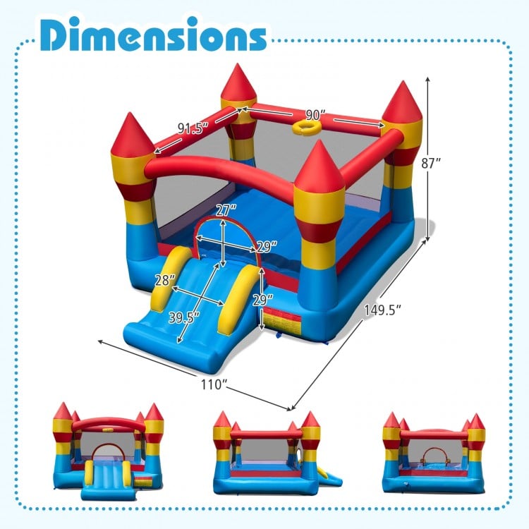 3-in-1 kids bouncer with slide, large jumping area, and basketball hoop, perfect for indoor and outdoor fun.