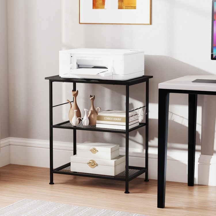 Black 3-tier kitchen serving cart with a sleek design, featuring a waterproof surface and multiple storage options for.