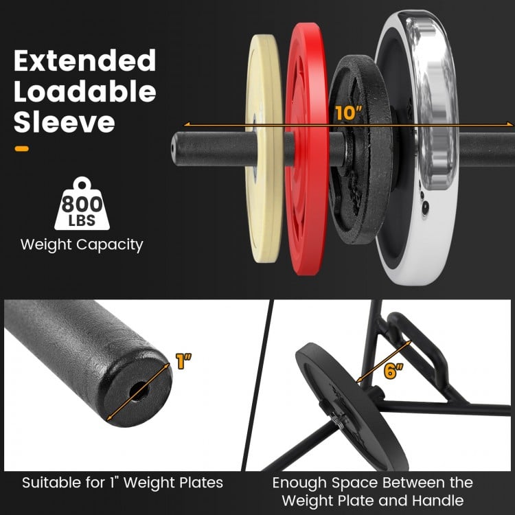 Close-up of the Olympic Hex Trap Bar's extended loadable sleeve, designed for 1-inch weight plates, with a 800 lbs.