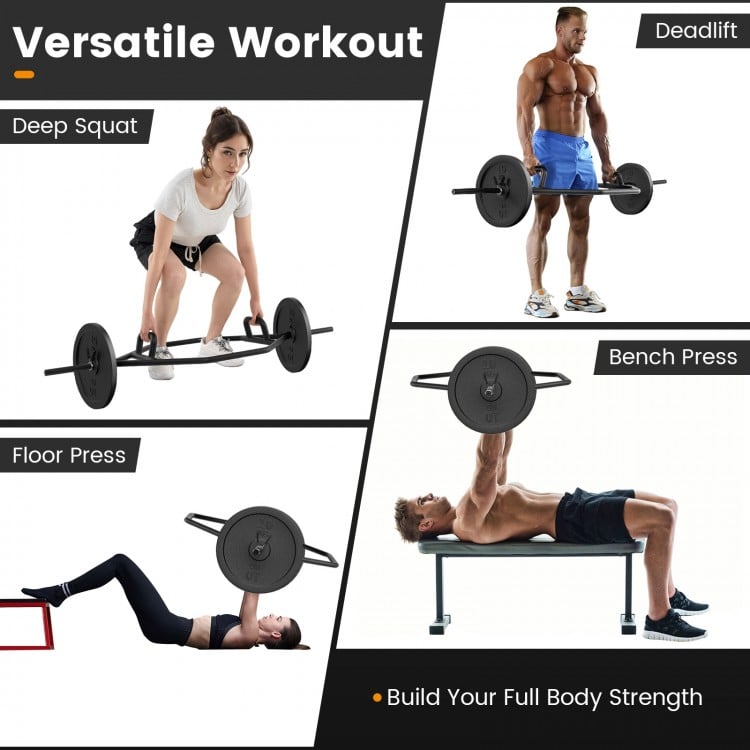 Olympic Hex Trap Bar with foldable handles, knurled grips, and spring collars for strength training and space-saving.