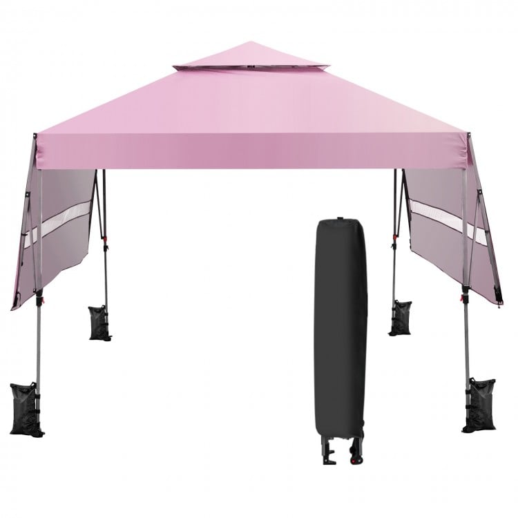 Pink 10 x 17.6 feet outdoor instant pop-up canopy tent with dual side awnings for sun protection and easy setup.