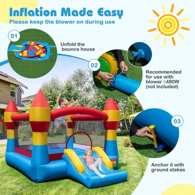 3-in-1 kids bouncer with slide and basketball hoop, featuring a large jumping area and durable waterproof fabric for.