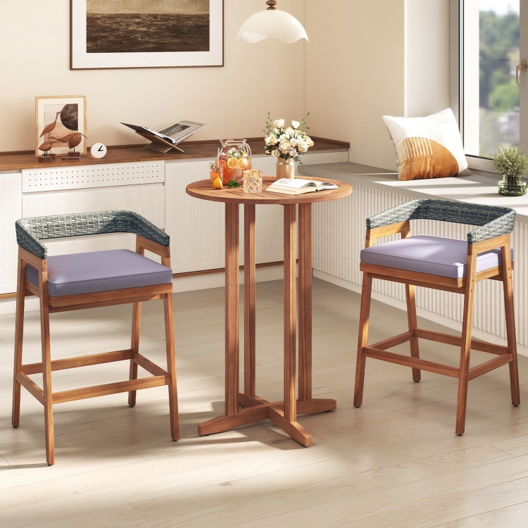 39-inch outdoor acacia wood bar table with slatted top, perfect for 2-4 people, ideal for patio or balcony use.