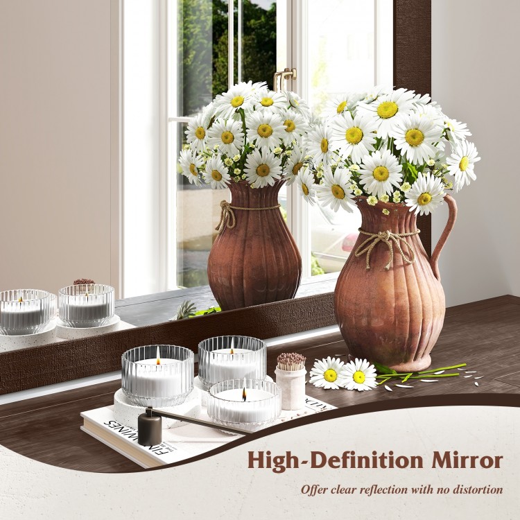 Rustic barn door style wall mirror in walnut finish, featuring a solid fir wood frame and high-definition reflection.