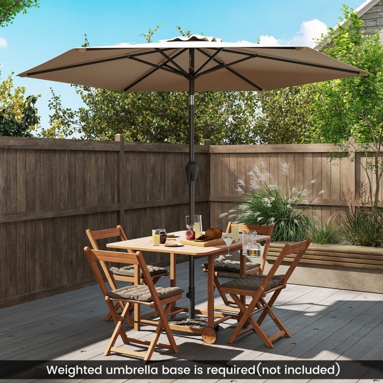 7.5 feet beige outdoor patio market umbrella with push button tilt, featuring a sturdy design and air vent for.
