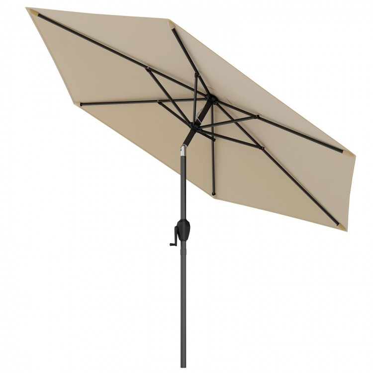 Beige 7.5 feet outdoor patio umbrella with push button tilt and heavy-duty structure for customizable shade.
