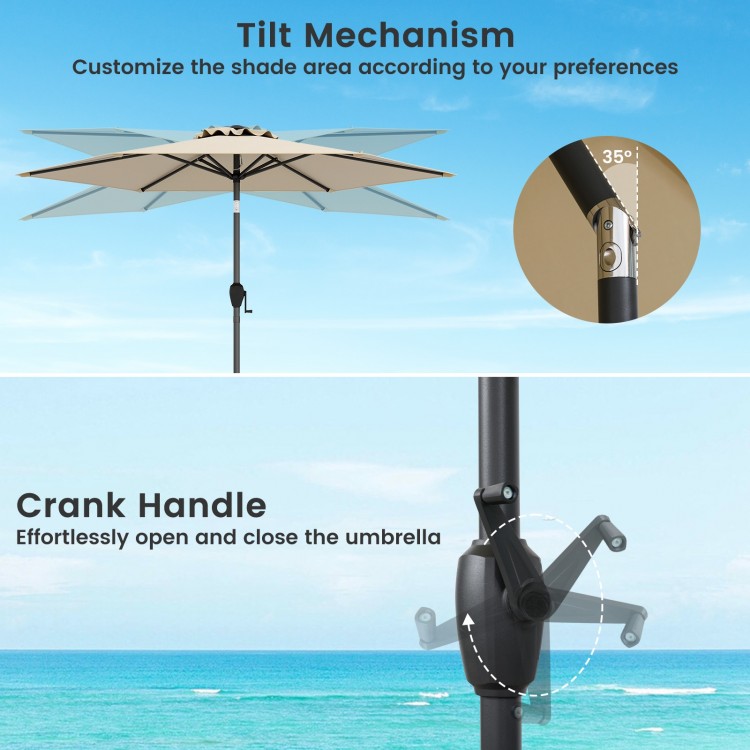 Tilt mechanism and crank handle of the 7.5 feet beige outdoor patio umbrella for customizable shade and easy operation.
