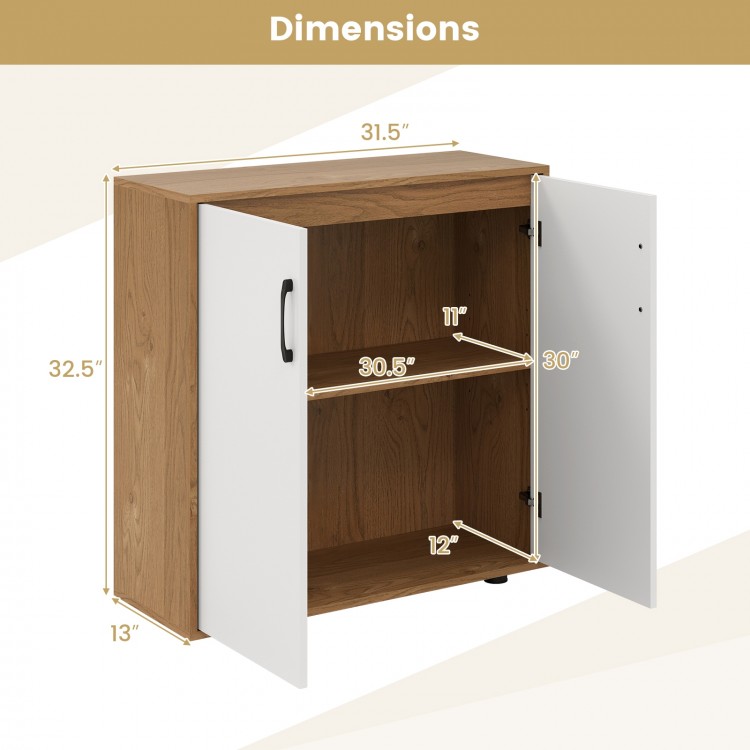 Coffee bar cabinet with natural finish, featuring adjustable shelf and soft close hinges, ideal for living room or.