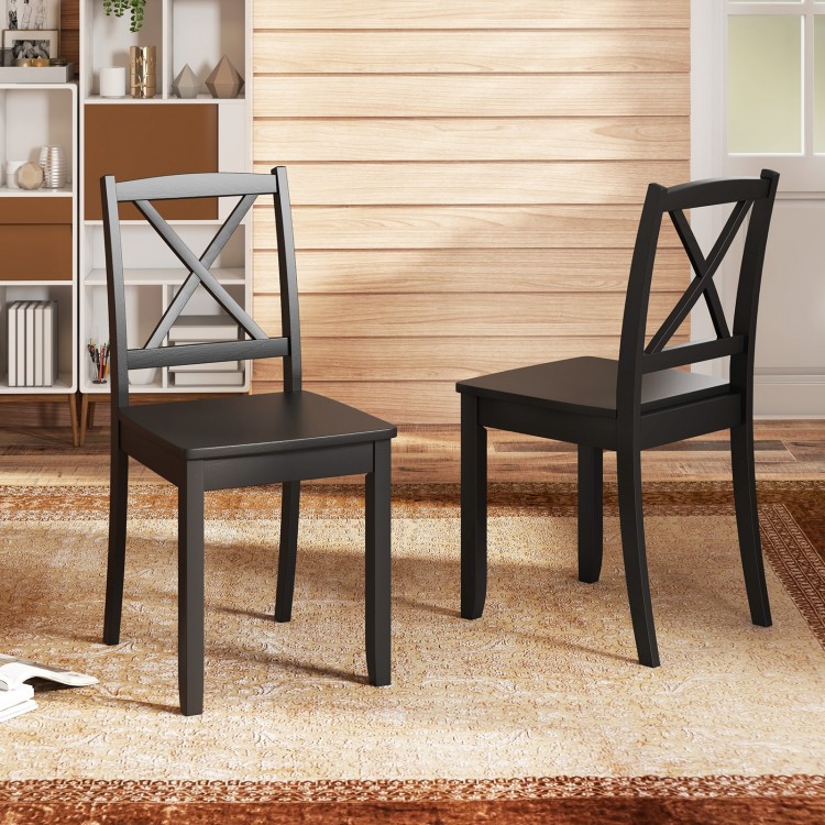 Black wood dining chairs set of 2 with rubber wood legs and curved backrest, perfect for elegant farmhouse decor.